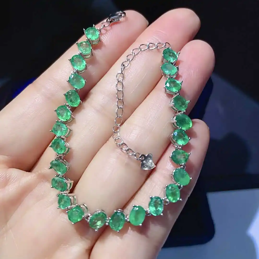 925 Silver Bracelet with 4mm*5mm  Natural Emerald Bracelet for Daily Wear 3 Layers  Gold Plating 25 pieces Woman Birthday Gift
