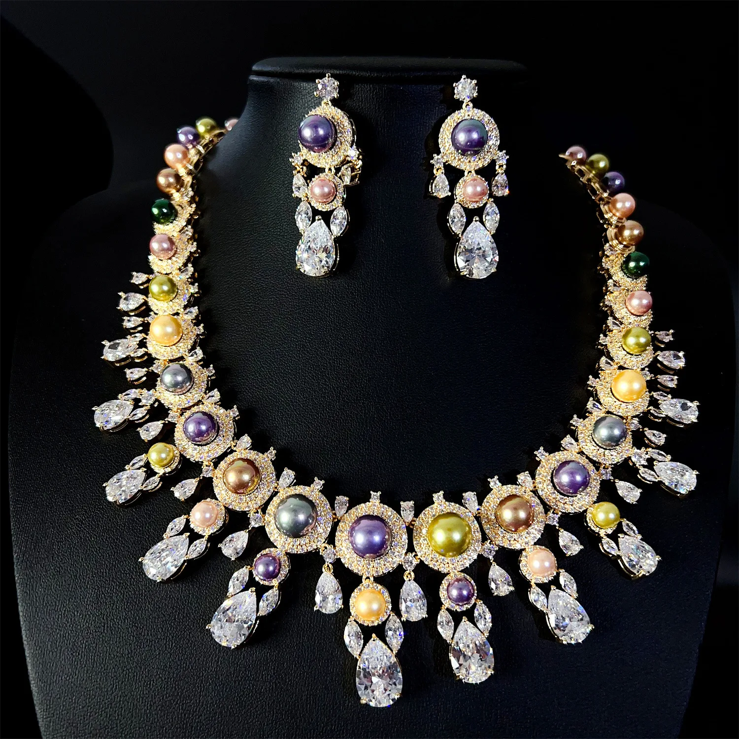 2025 New Luxury Personalized sliver color Pearl Necklace Earrings Women's Dress Decorative Jewelry Wedding Ball Gift M-825