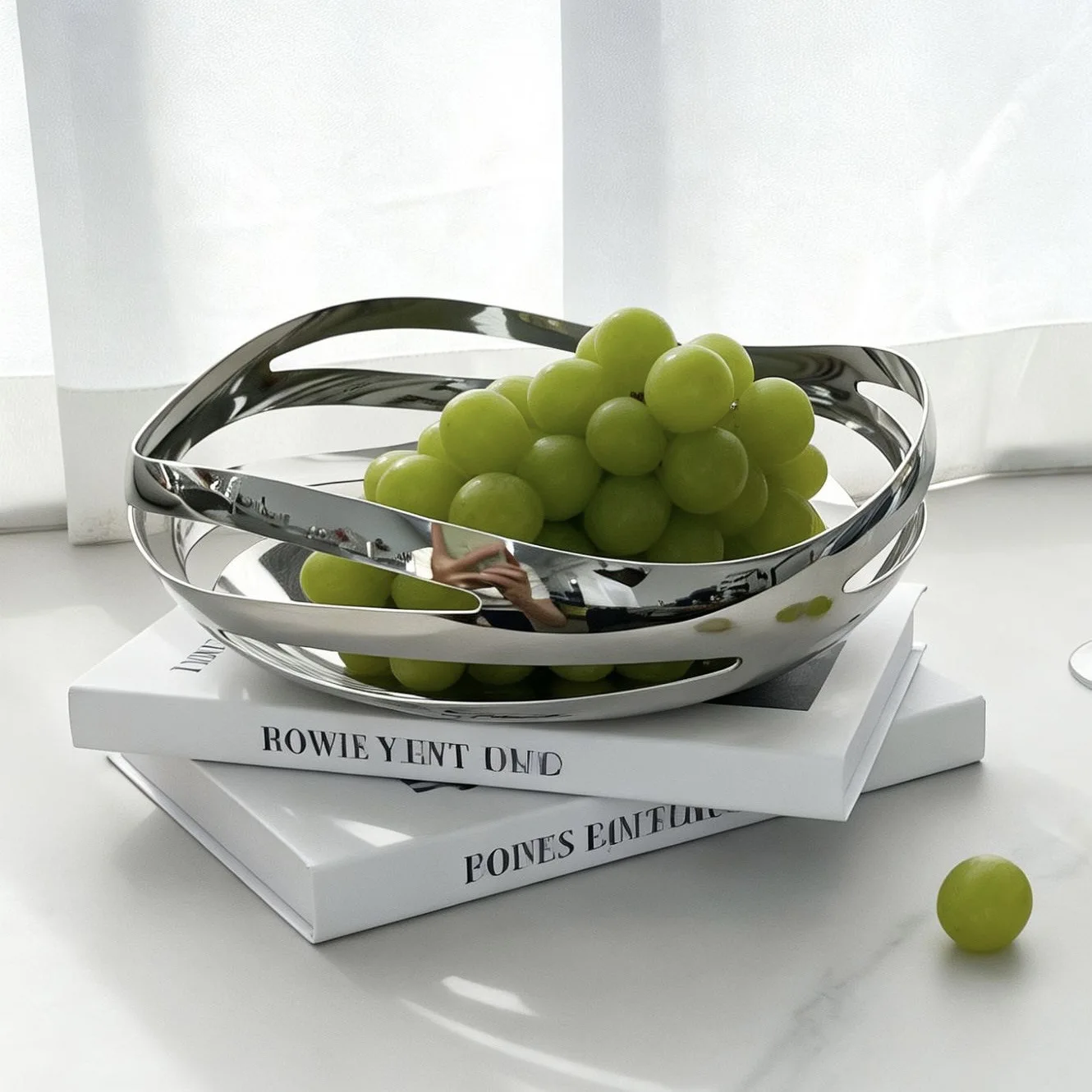 

DSA light luxury stainless steel hollow fruit plate living room home ornament model room decorative fruit basket fashion home