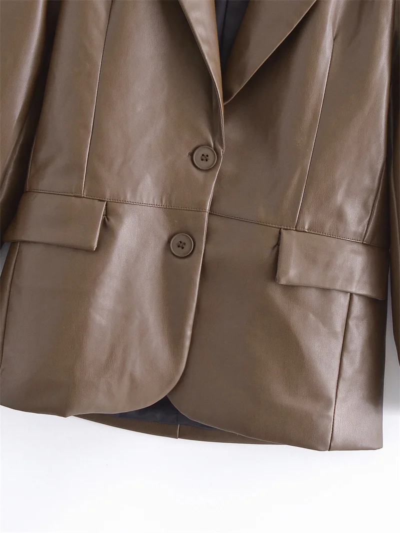 Женское пальто, осень 2021, новый стиль, верблюжий, с длинным рукавом, искусственная кожа, лоскутный простой пиджак, повседневный модный индивидуальный пиджак