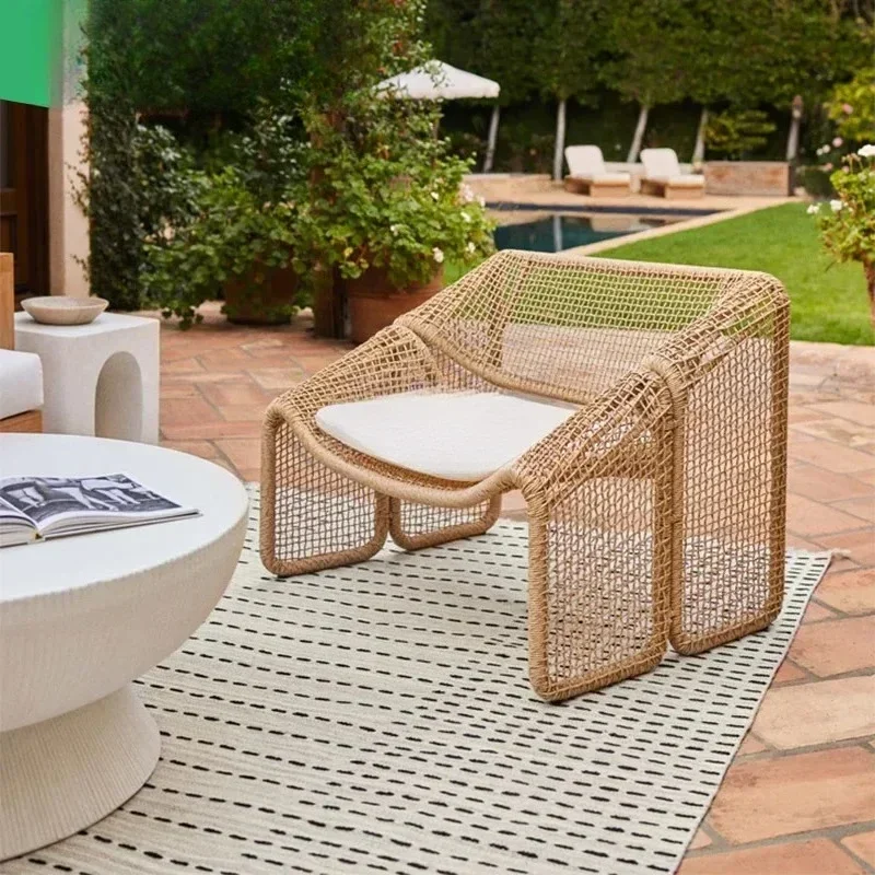 A  Outdoor rattan chair sofa single rattan balcony coffee table