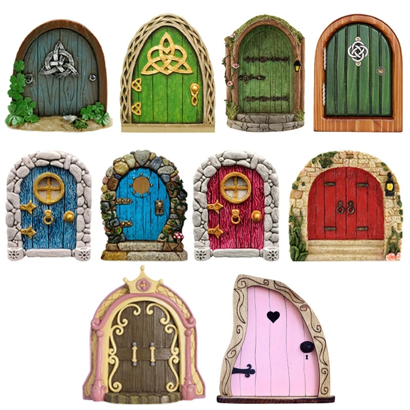 Puerta de hadas de elfo 3D, puertas de árbol de jardín en miniatura, arte de patio en miniatura, puertas de jardín de madera para el hogar, decoración navideña, accesorios para casa de muñecas