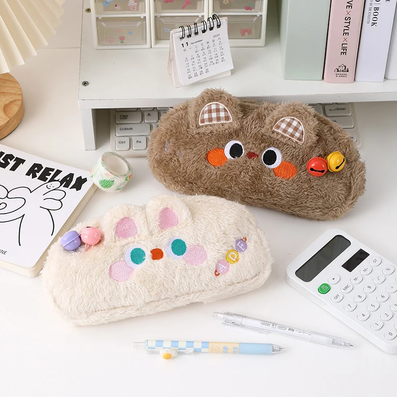 Cat Plush Pencil Case Pen Storage Bag Stuffed Animal Cute Bell Cat Pencil Bag Cute Design Large Capacity Stationery Stationery image 3