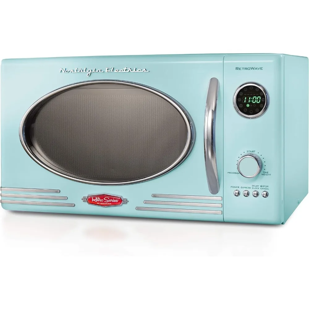 Retro Countertop Microwave Oven, 800-Watt, 0.9 cu ft - 12 Pre-Programmed Cooking Settings - Digital Clock, Kitchen Appliances