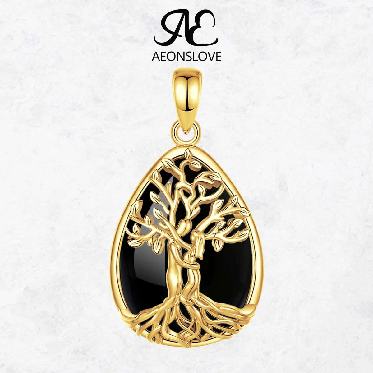 AEONSLOVE 18K الذهب لوحة شجرة الحياة قلادة دمعة سبج قلادة حجر الطاقة مجوهرات هدية عيد الحب للنساء الرجال #1