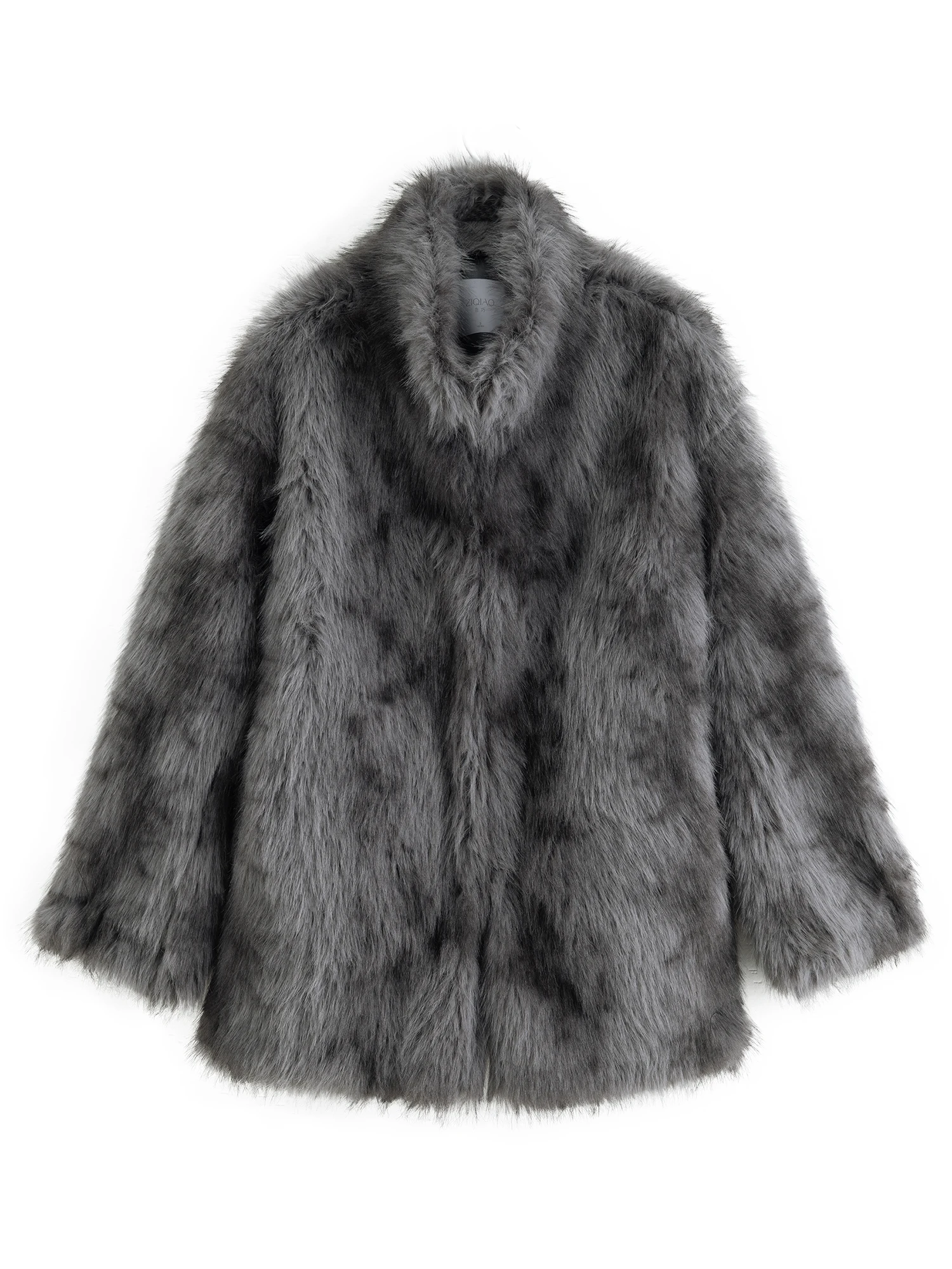 ZIQIAO 2025 الشتاء المرأة صغيرتي وهمية الرقبة قصيرة اليد مصبوغ فو الفراء معطف اقتصاص أفخم صديقة للبيئة سميكة تيدي سترة أنيقة