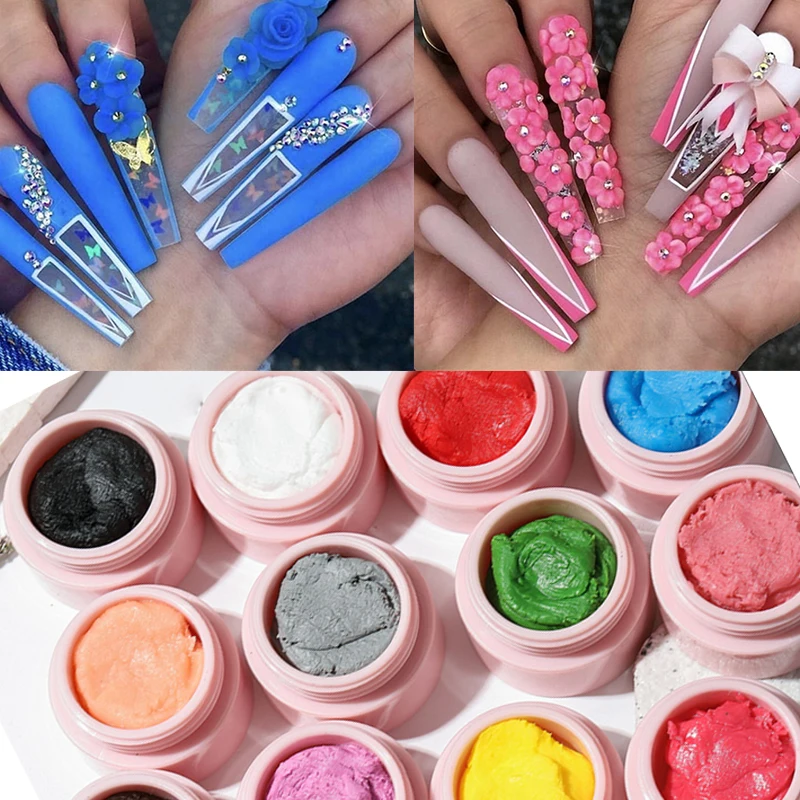 Pot de 3ml de gel pour ongles colorés, non collant, carapté, doux, bonbon, sculpture, boue 5D, marijuana, photothérapie UV