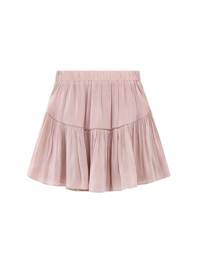 Sweet High Waist Pleated Chiffon Mini Skirt Women Summer Ruffle Hem A-line Flowy Short Skirt Sweet Style Casual Beach Outfit