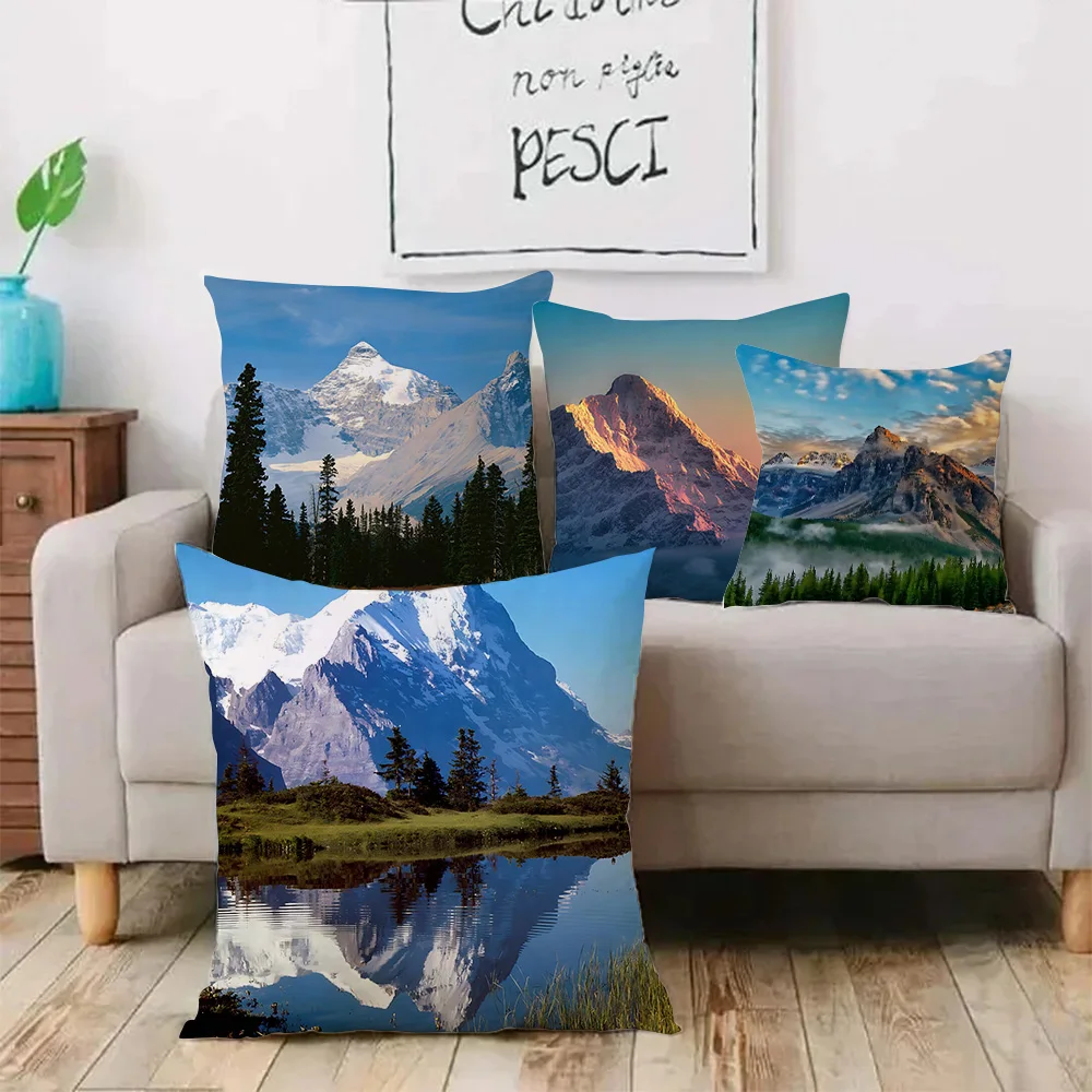 Mountain Pillow Covers Cartoon Sofa Decorative Home Double-sided Printing Short Plush Cute Cushion Cover