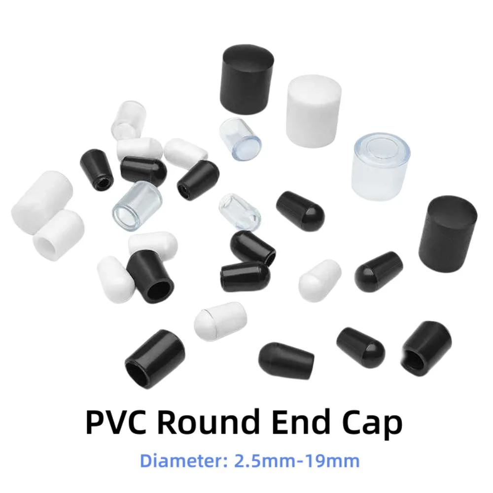 100Pcs PVC Soft Rubber Round End Caps Covers, 2.5mm-19mm Inner Dia Screw Thread Protector Sleeves for Bolts Furniture Legs