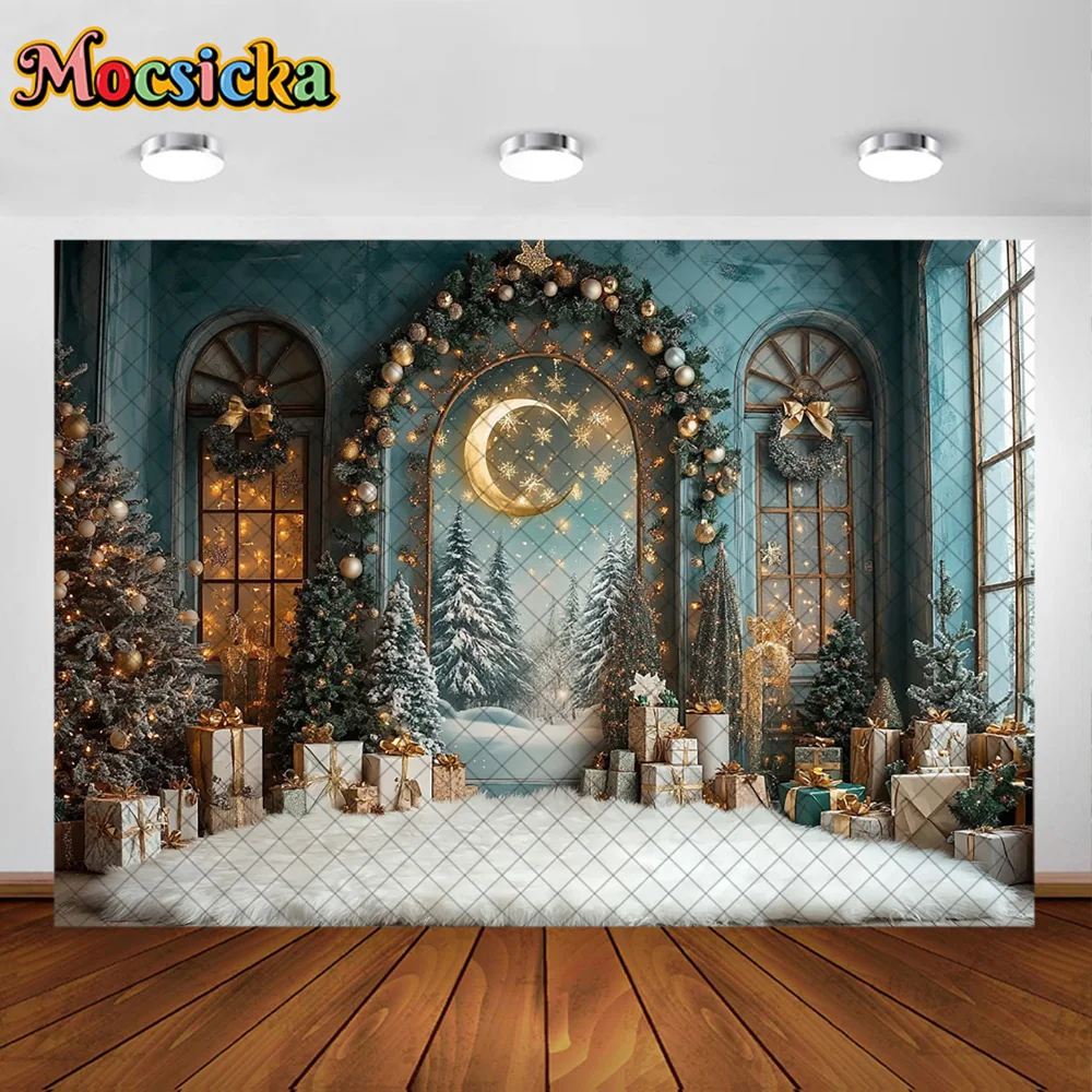 Mocsicka خلفيات للتصوير الفوتوغرافي شجرة عيد الميلاد نافذة القمر ديكورا الأسرة عيد الميلاد عطلة صورة خلفيات الصور للصور