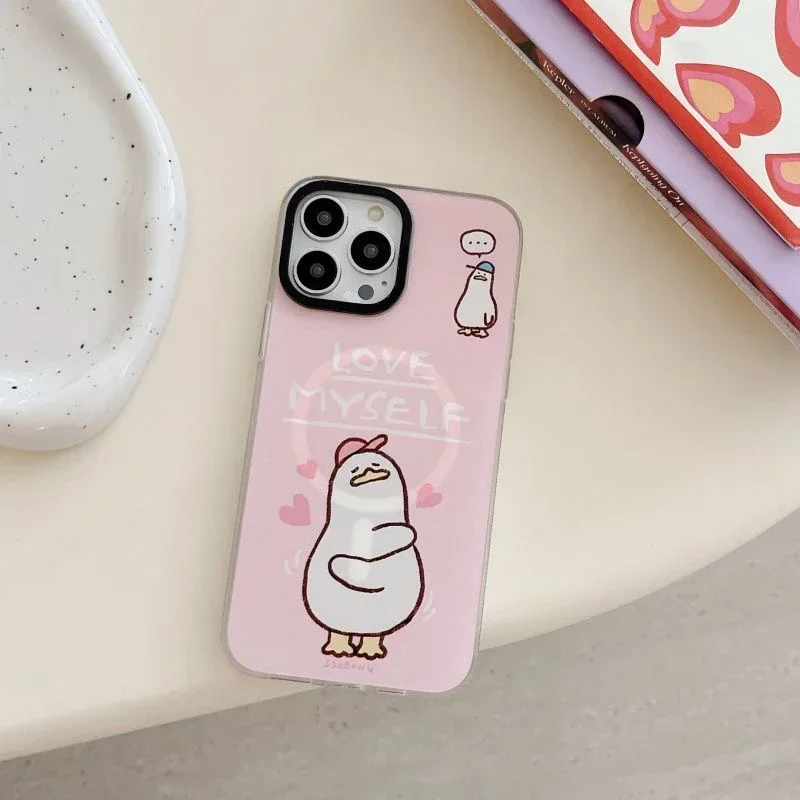 

Cute Cartoon Duck Swimming Transparent Border Magnetic IPhone 13 14 15 16 Pro Max Case