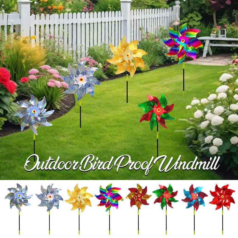 

50pcs Bird Repeller Pinwheels Mixed Color Reflective Sparkly Bird Deterrent Windmill Protect Garden Plant Flower Lawn Decoration