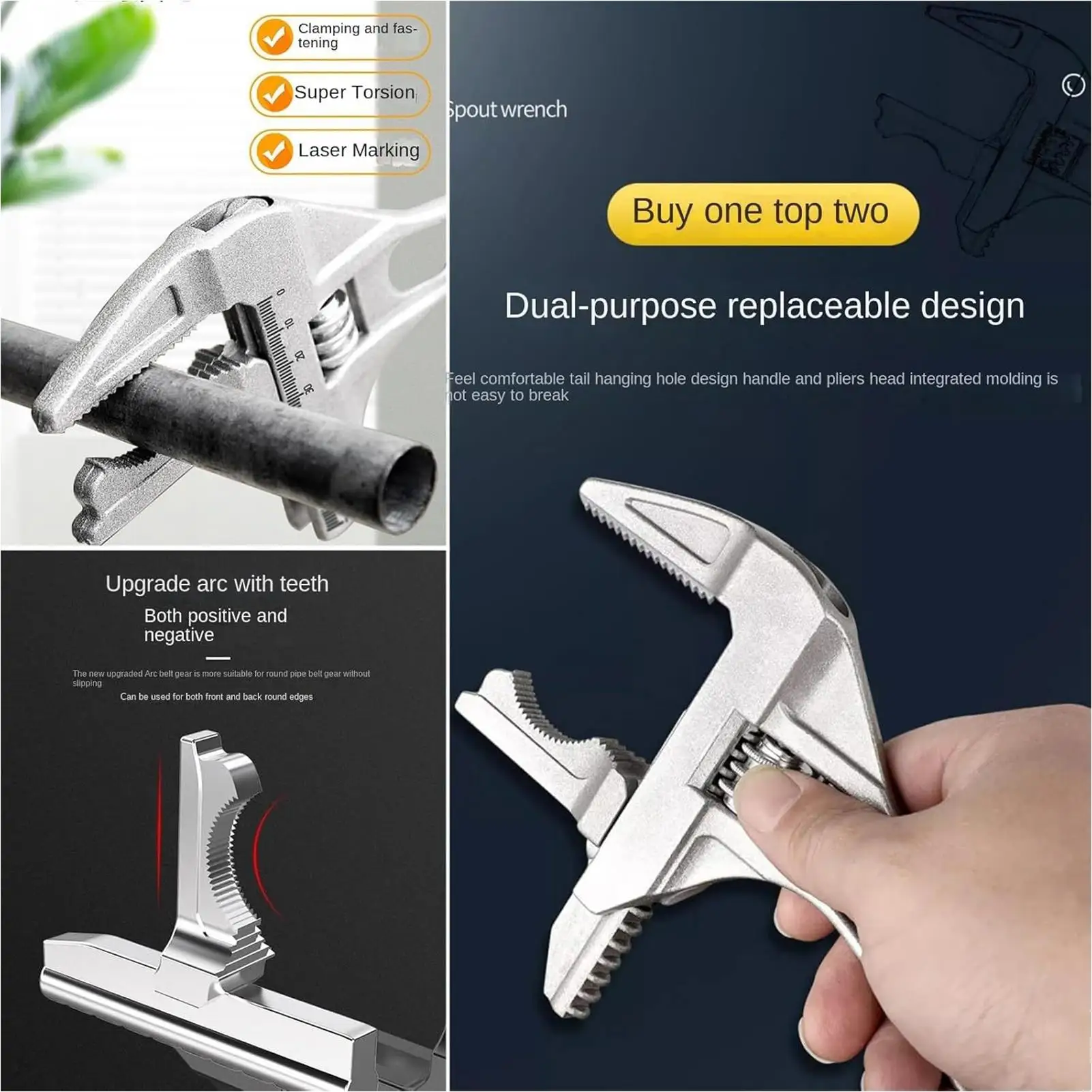 Locking Adjustable Wrench 0.2-2.7 Inch Adjustable Sink Wrench Faucet Tool Working Tools for Shower Pipe Valve Plumbing