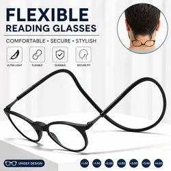 Hanging Neck TR90 Reading Glasses Men's Women Anti-Blue Light Portable Ultra-light Computer Spectacles Round-Frame Mens Glasses