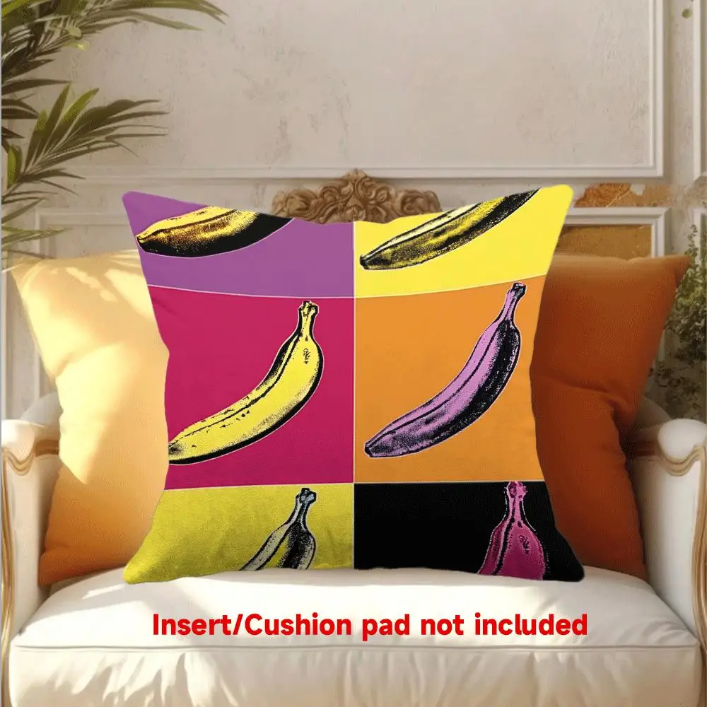 Pop Art Banana Print Throw Pillow Cover Retro Andy Warhol Style Colorful Block Art Cushion Case for Funky Home Decor Sofa Couch