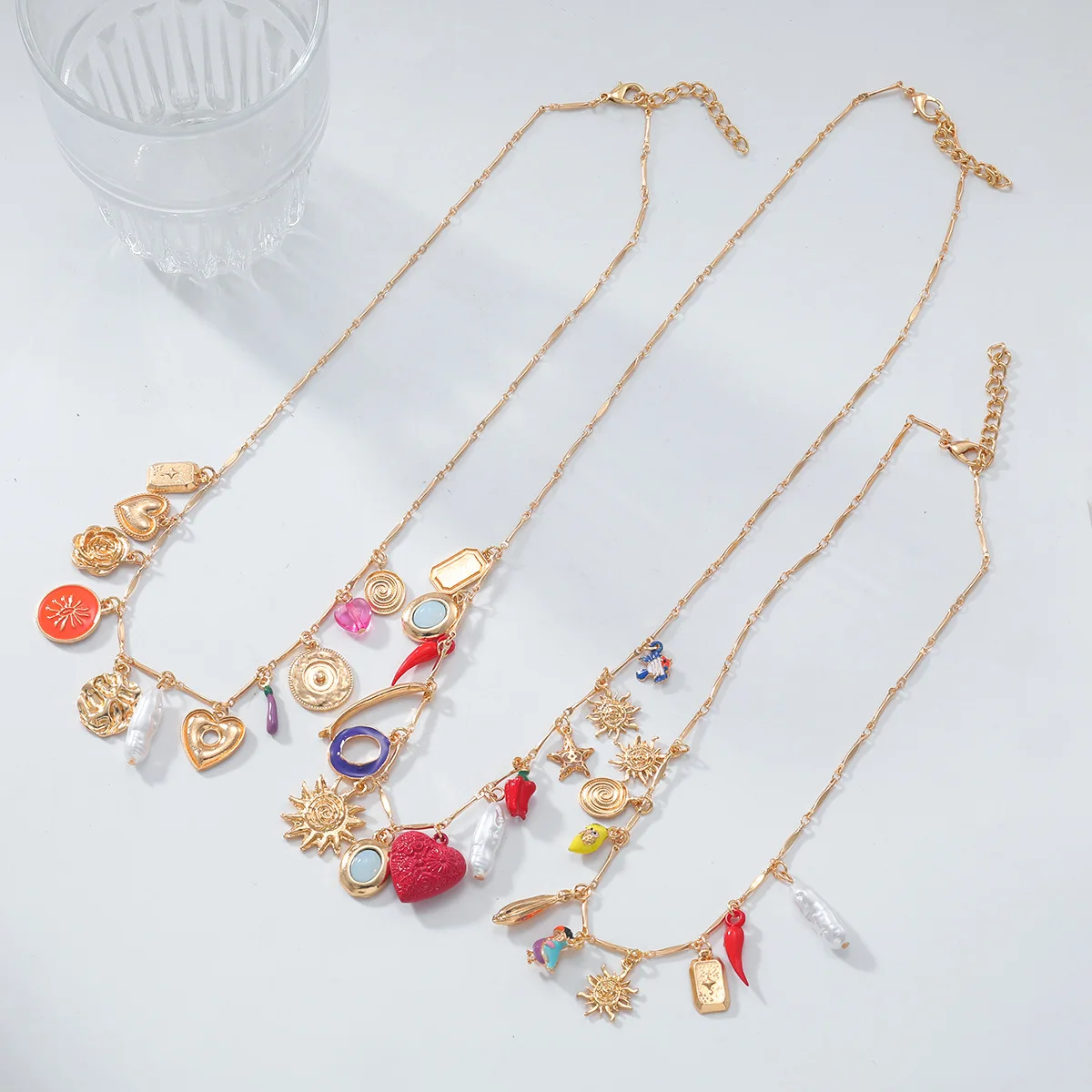 

ZAA Summer Heart-shaped Bird Chili Multi-Layer Pendant Necklace