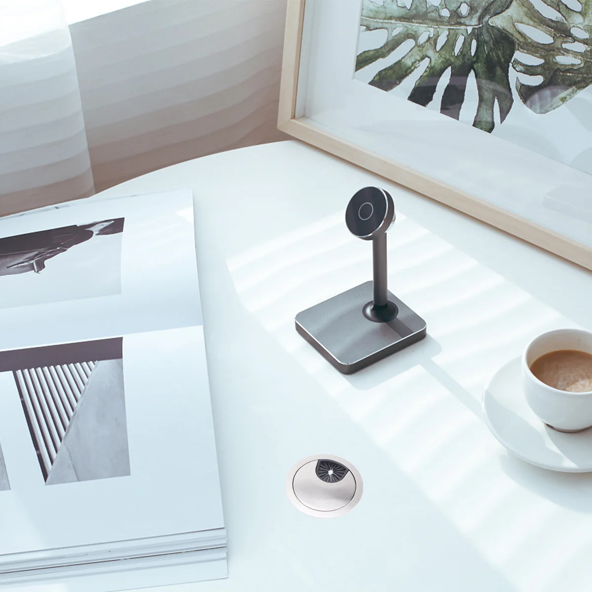 

2Pcs Round Cable Cord Hole Cover 50Mm Zinc Alloy Wiring Outlet Cover for Computer Desk Home Office Grommet Silver