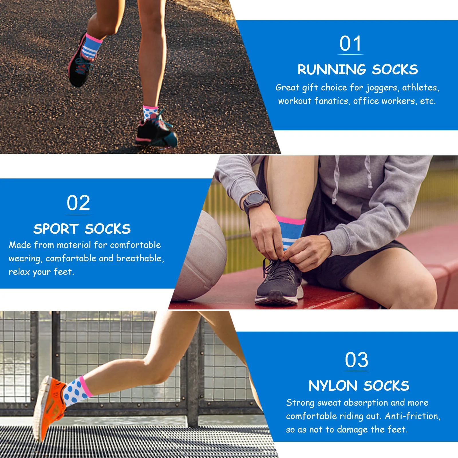 

1Pair Breathable Athletic Socks Nylon Mid-Stocking Bright Color Running Socks for Cycling Fitness