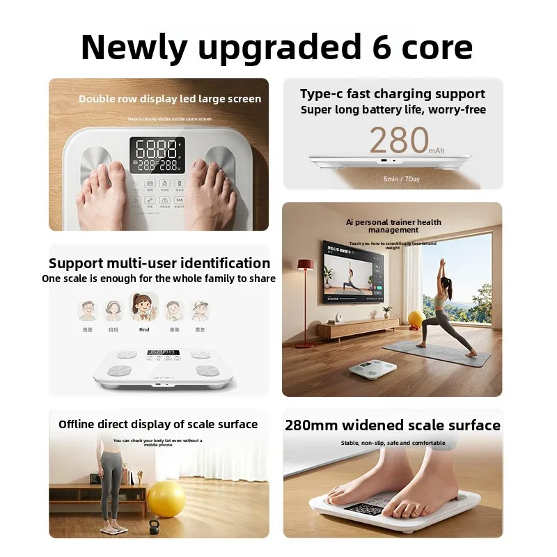 WW display body fat scale charging model household, private education high-precision scale weighing meter electronic