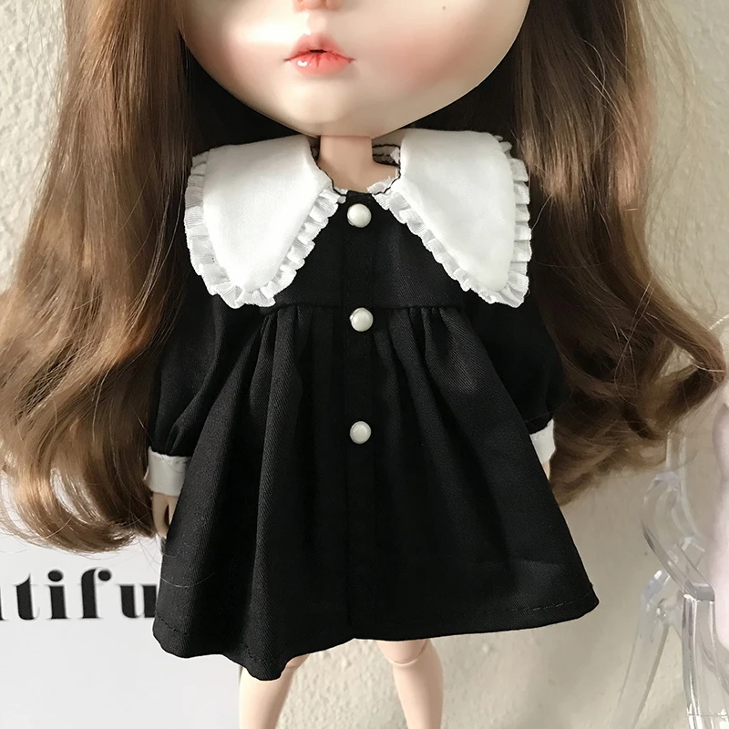 1 Stück Herbst Blythe Puppe Kleid schwarz Langarm niedlich Freizeit kleidung Party kleid für Blyth Licca Ob24 Ob22 Puppen Zubehör