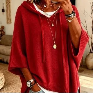 Women's Loose Knitted Hoodie Sweater with Drawstring Casual Comfortable Breathable Sporty Style Midweight Long Sleeve