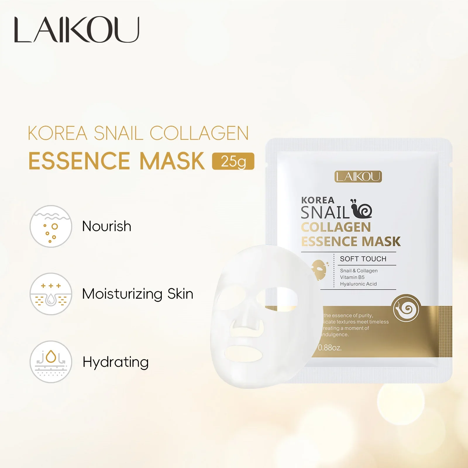 LAIKOU Korean Snail Collagen Mask HA VB5 Hydrating Moisturizing Nourishing Daily Skin Care Mask 25g