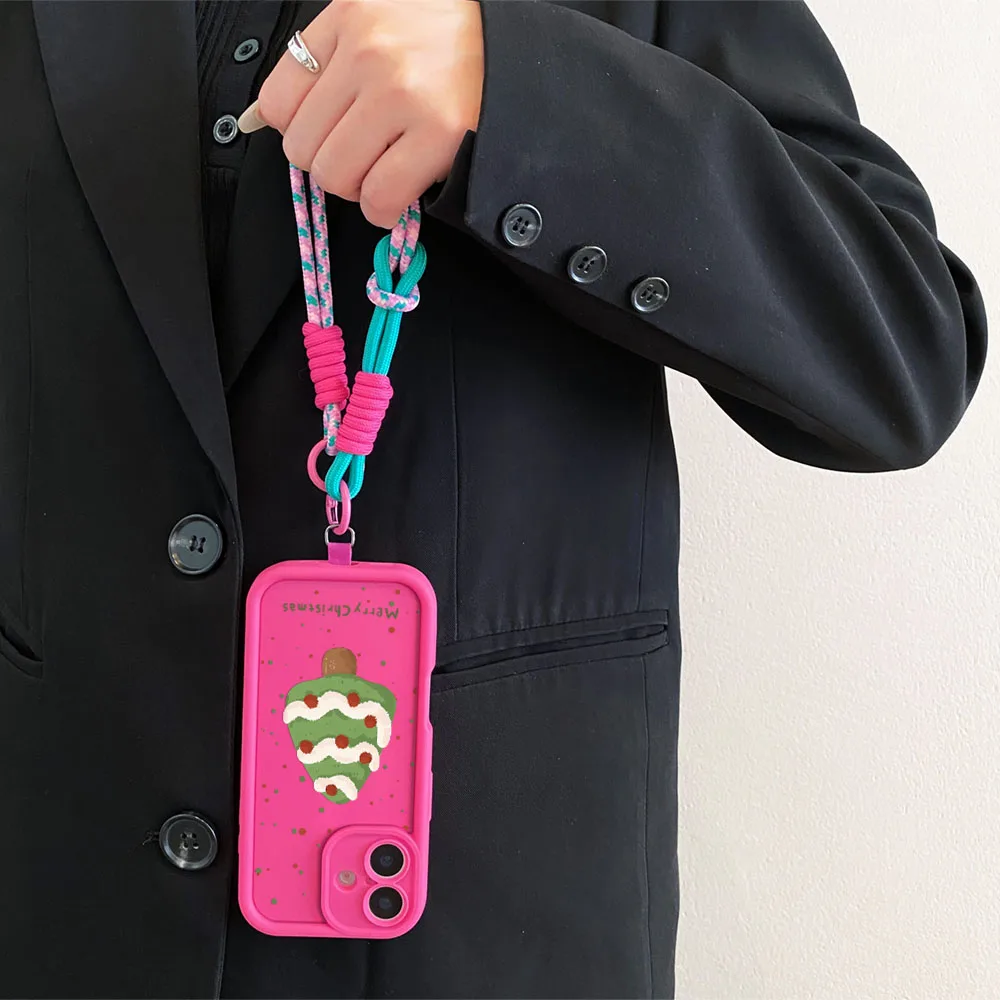 2025 Crossbody الحبل الحال بالنسبة آيفون 17 16 15 14 13 12 11 برو ماكس XS ماكس XR 7 8 زائد شجرة عيد الميلاد المعصم سلسلة غطاء الهاتف #4