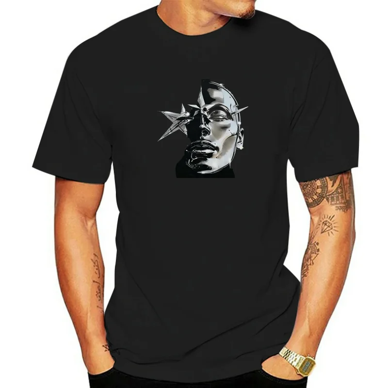 

200g Cotton Men's Crew-Neck Short-Sleeve T-Shirt with Stylish Star-Mask Print