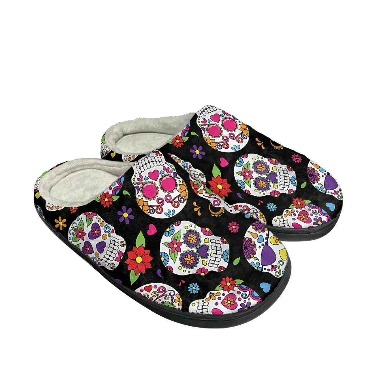 Dropshipping Casual Cotton Slippers Sugar Skull Design Non-Slip Indoor Women's Floor Footwear Comfortable Warm Flats Slippers