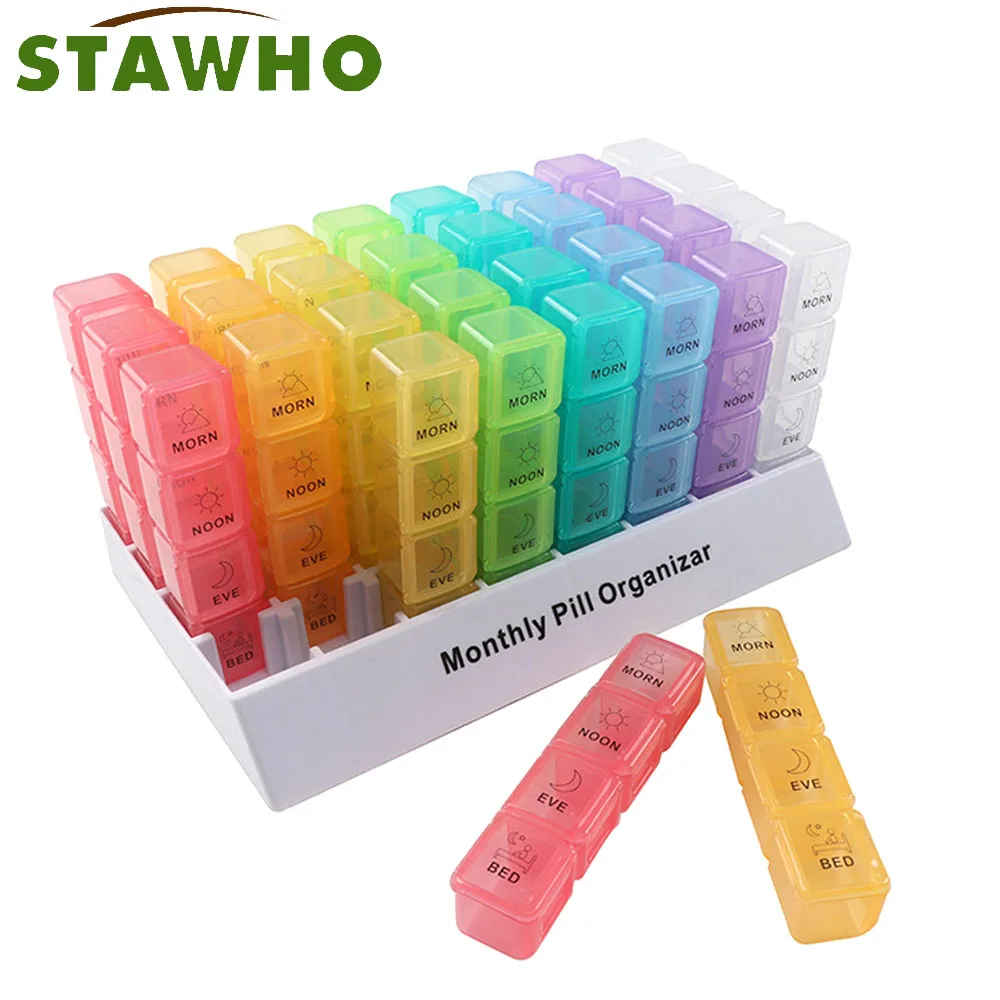 1PC Month Pill Box Organizer,4 Times-a-Day Morning-Noon-Evening-Night - Large 32 Daily Pill Cases with Compartments