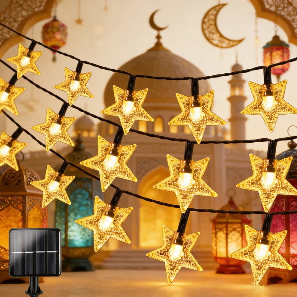 

Солнечные гирлянды-звезды для Ид Мубарак, уличные светодиодные гирлянды на солнечных батареях для Рождества, патио, сада, двора, веранды, свадебного декора