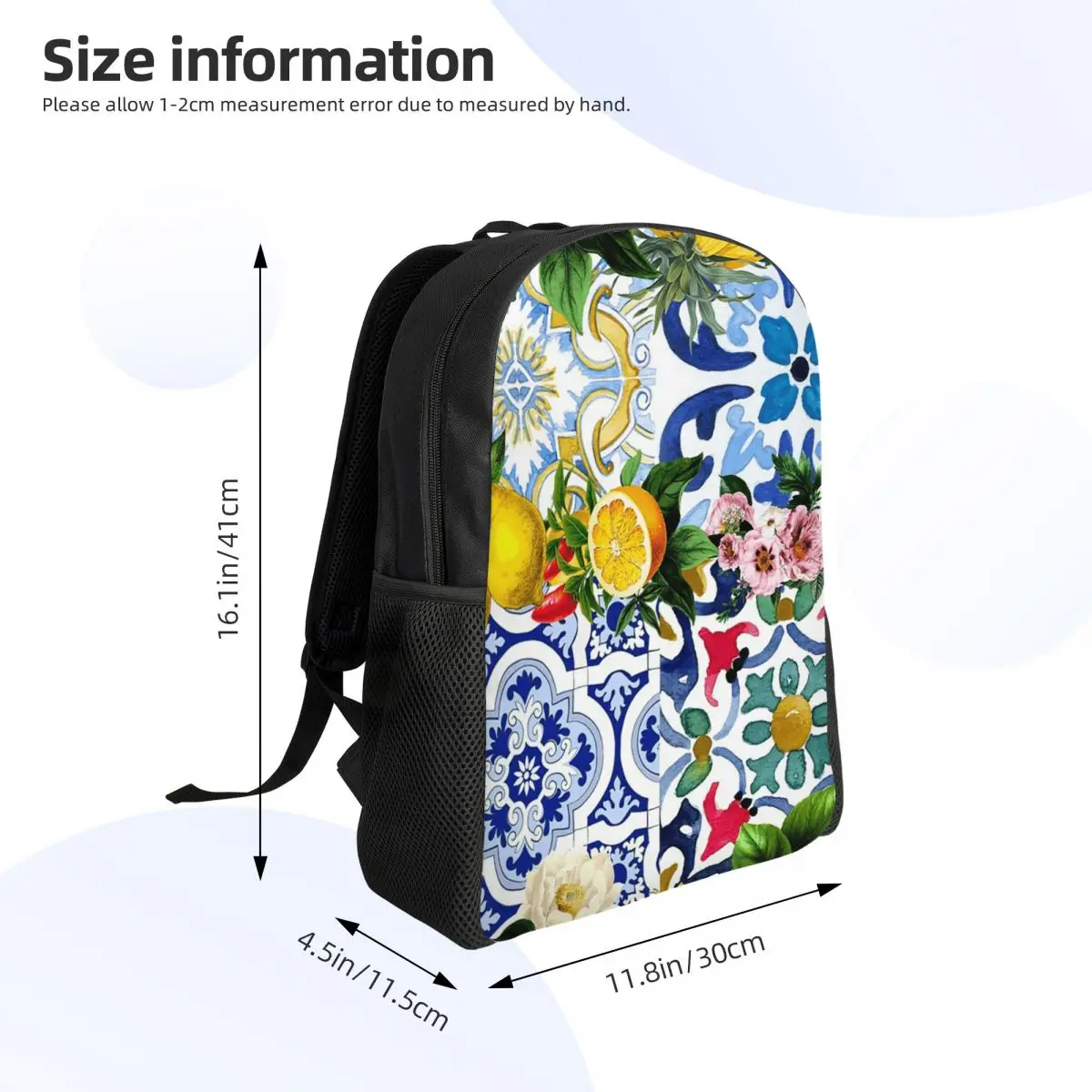 بلاط صقلية، البحر الأبيض المتوسط، فسيفساء، الليمون حقيبة ظهر الطالب حقيبة مدرسية المشي لمسافات طويلة السفر Daypack حقيبة الكتب الموضة حقائب الكتف #2