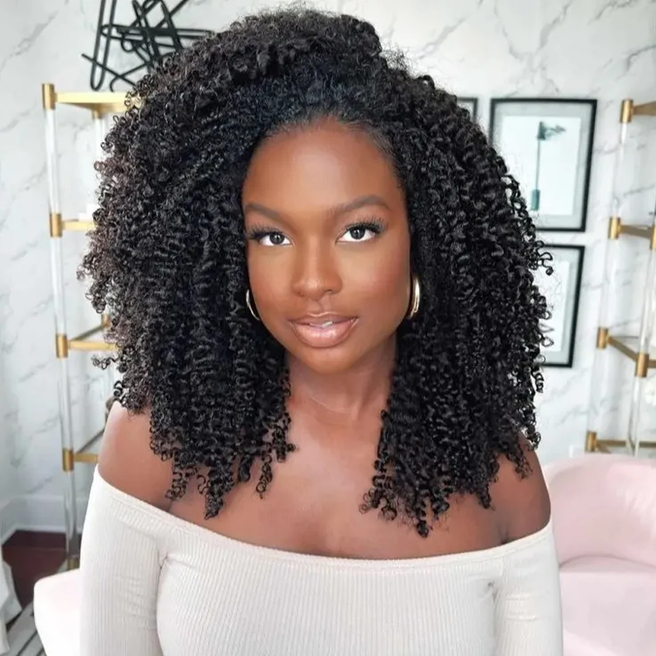 ISEE 3 IN 1 Half Kinky Curly Wigs Human Hair Wigs Wear Can Go Glueless Wigs With Drawstring Flip Over Updo Down Style