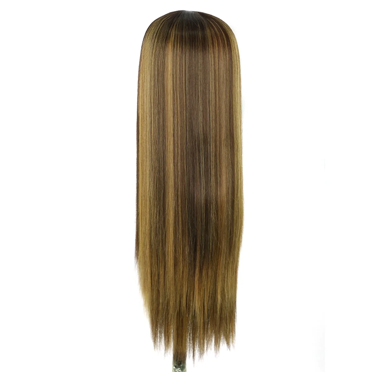 Honey Blonde Highlight Lace Front Perucas, Long Straight Glueless Peruca, Yaki Wig, 27"