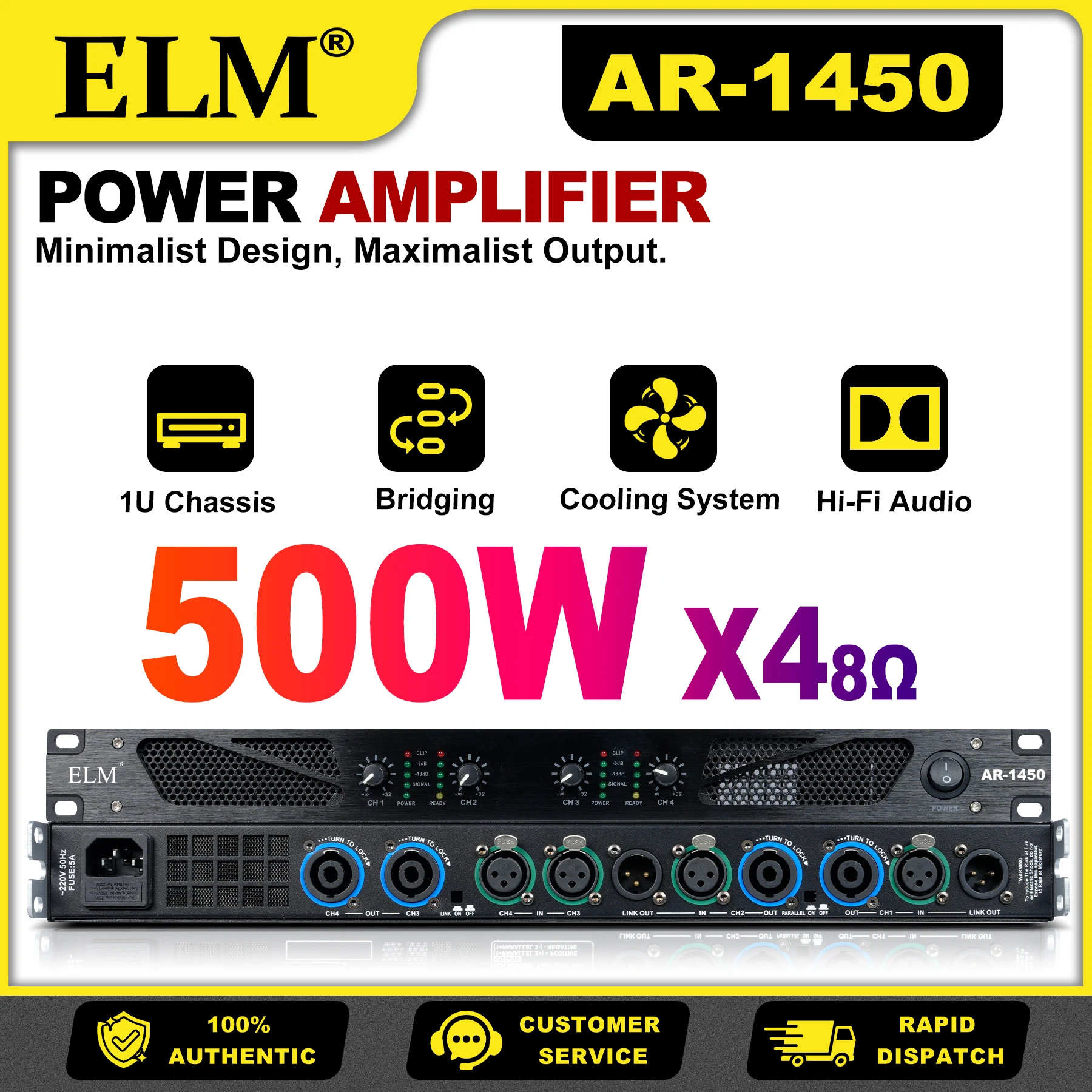 

Профессиональный усилитель мощности AR-1250 AR-1450 500Вт*2/4-канальный стереофонический аудиоусилитель 8Ω с THD 0.005% для KTV, сцены, домашнего кинотеатра