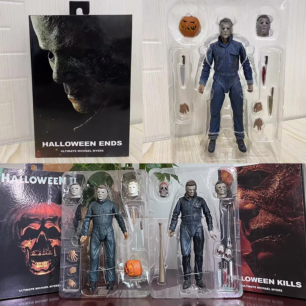 NECA-figura de Michael Myers final de Halloween, muñeco de juguete de terror con calabaza LED, regalos de navidad