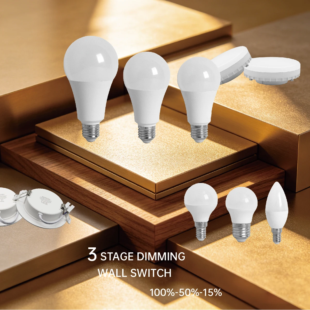 AC 220-240V Warm White LED Downlight, 3 Way Dimmable & Flicker-Free, E14 E27 GU10 GX53 Indoor Bulbs, Available in 4-20 Pieces