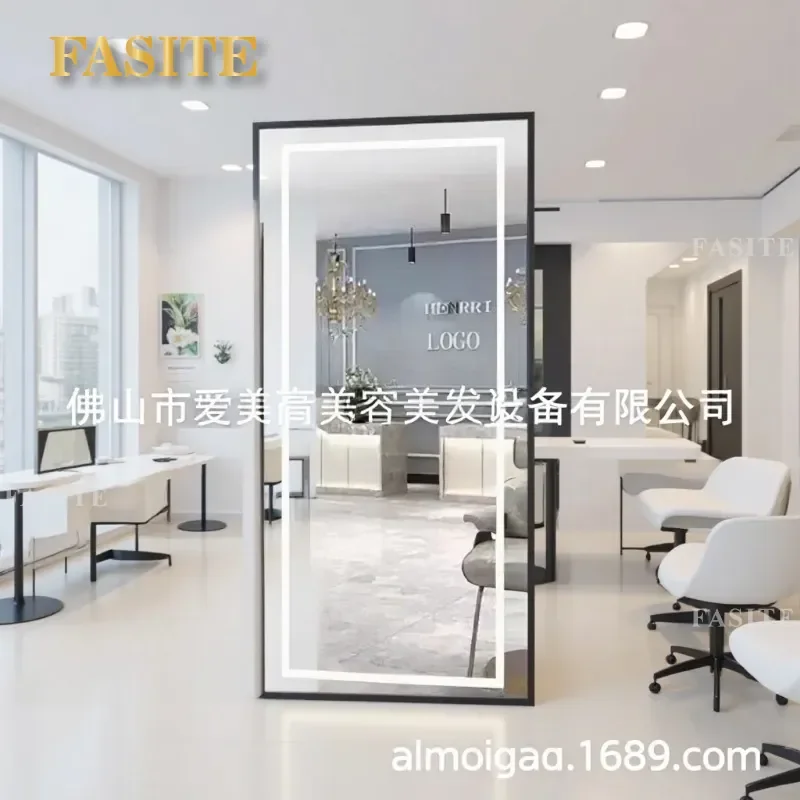 For Hair Full Body Floor Mirror with Lamp Barber Shop Perm Dyeing Cutting Table Simple Style
