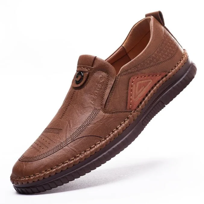 Sapatos de couro respirável de sola macia antiderrapante masculinos, mocassins casuais, sapatos de condução de deslizamento, tamanho 39-44