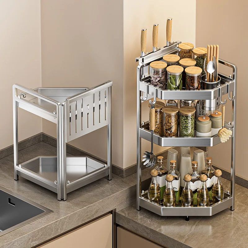 

Suitable forNew stainless steel non-punching rack household kitchen seasoning meal kitchen utensils storage tripod knife holder