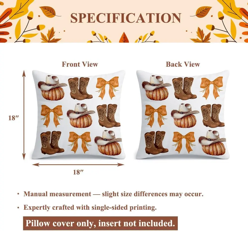 Fall Western Pillow Covers Decoration for Home,Boot Cowgirl Pillow Cover Decor for Bedroom Living Room Bedding,18x18 Pumpkin Cou