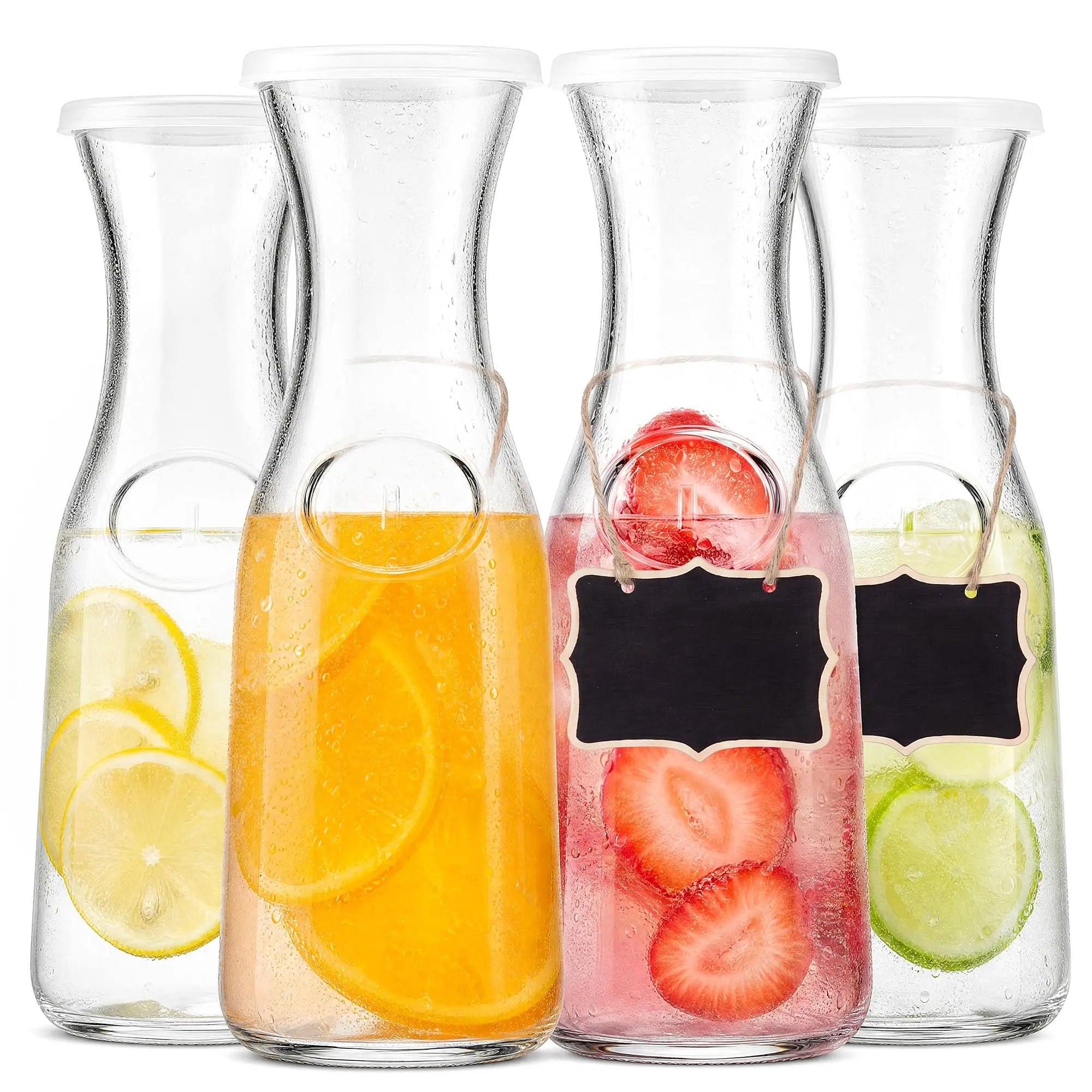 Glass Pitcher With Lid Set Of 4 Clear Glass Water Pitcher 34 Oz 1000ml Large Mouth Glass Beverage Carafe For Juice Lemonade Iced Tea Fridge Safe