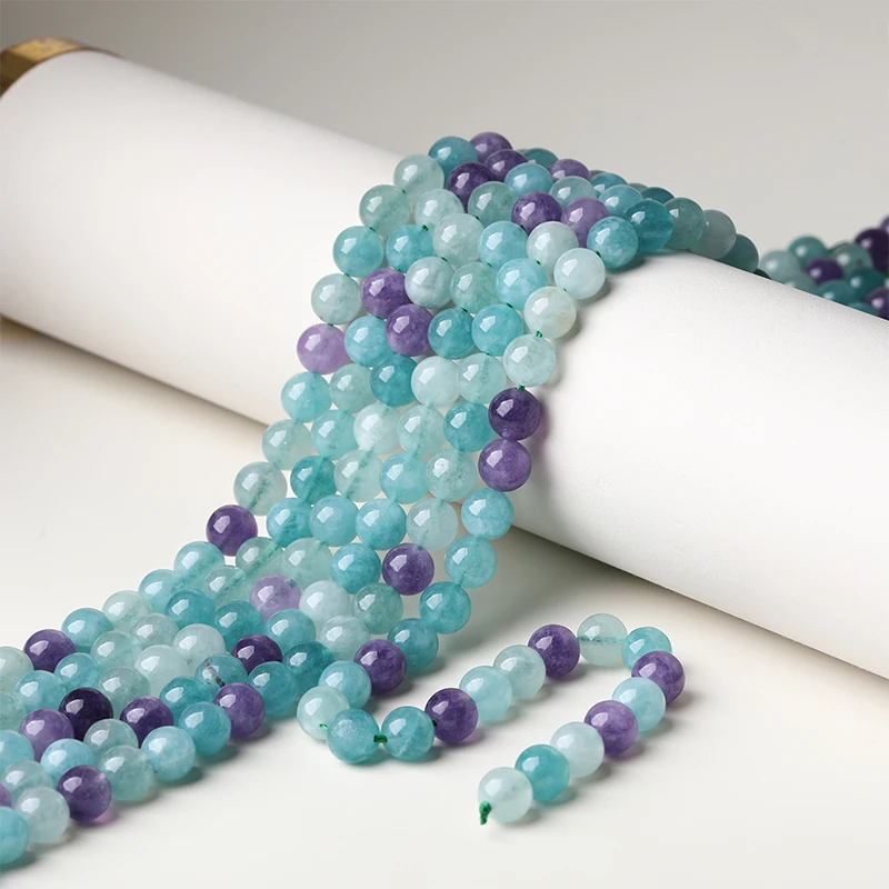 1 Strang Naturstein Fluoritfarbene Chalcedon-Perlen Runde Lose Zwischenperlen 6 8 10mm für Schmuckherstellung DIY Armband Zubehör