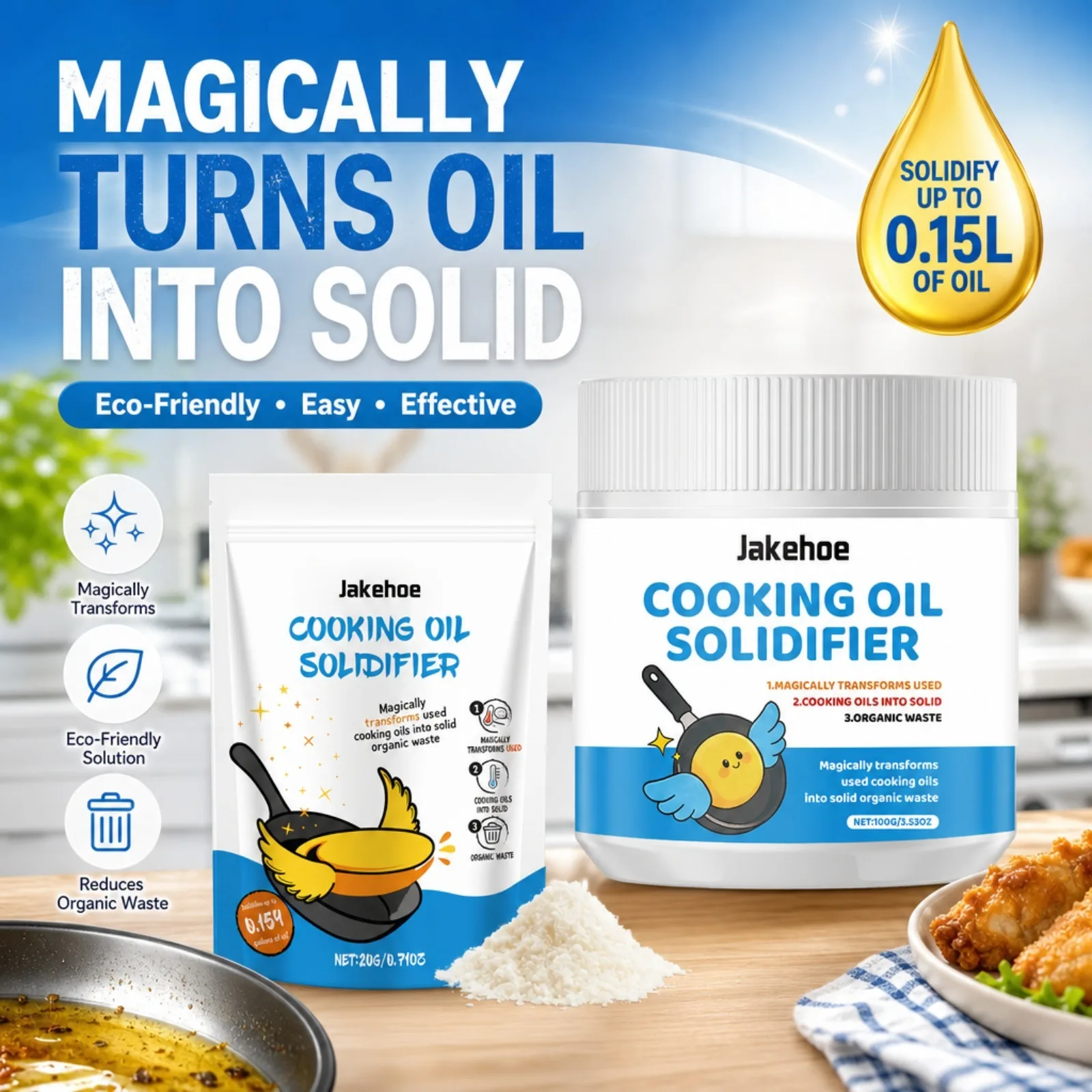 Cooking Oil Solidifier Powder Hot Grease Hardener For Used Fryer Oil Waste Vegetable Lard Eco Friendly Kitchen Cleaning Tool