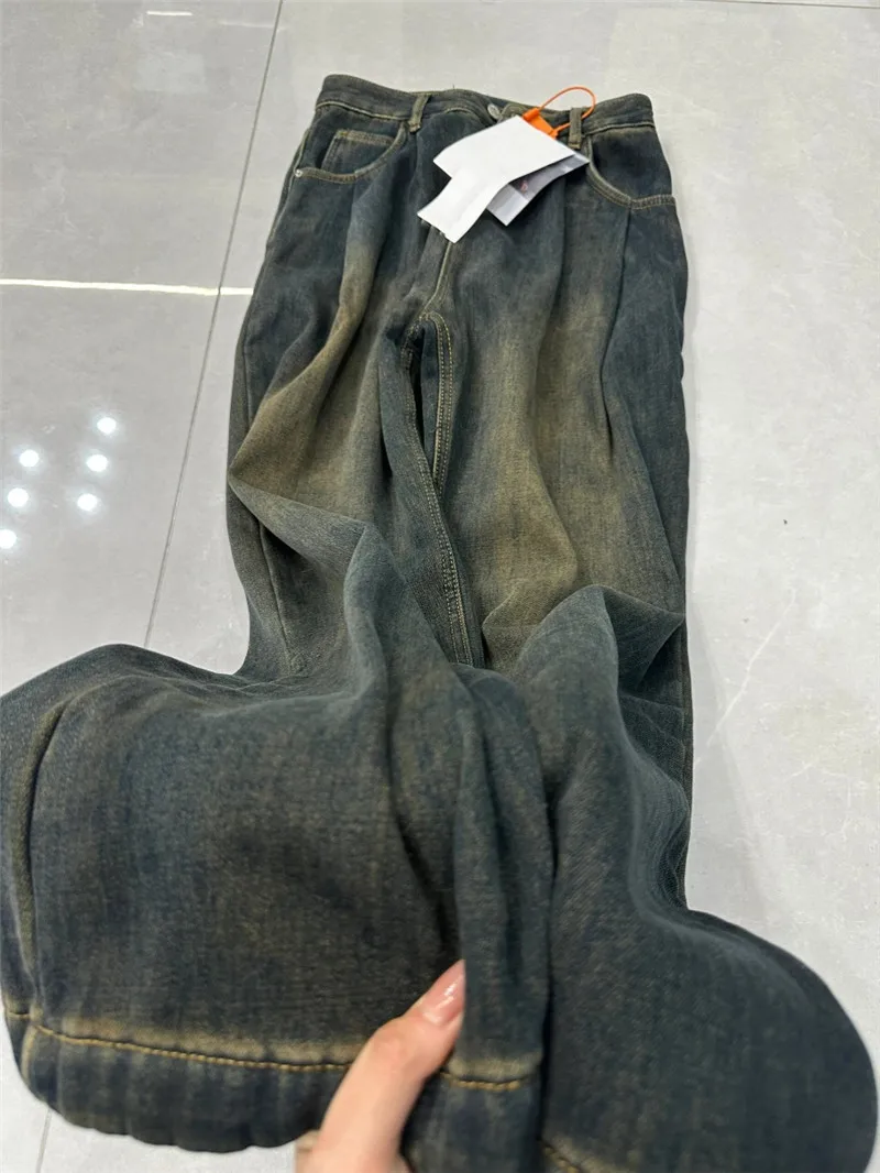 

Свободные прямые мужские джинсы, американские модные винтажные длинные брюки, Новое весеннее поступление, молодежная повседневная одежда, прочный джинсовый материал
