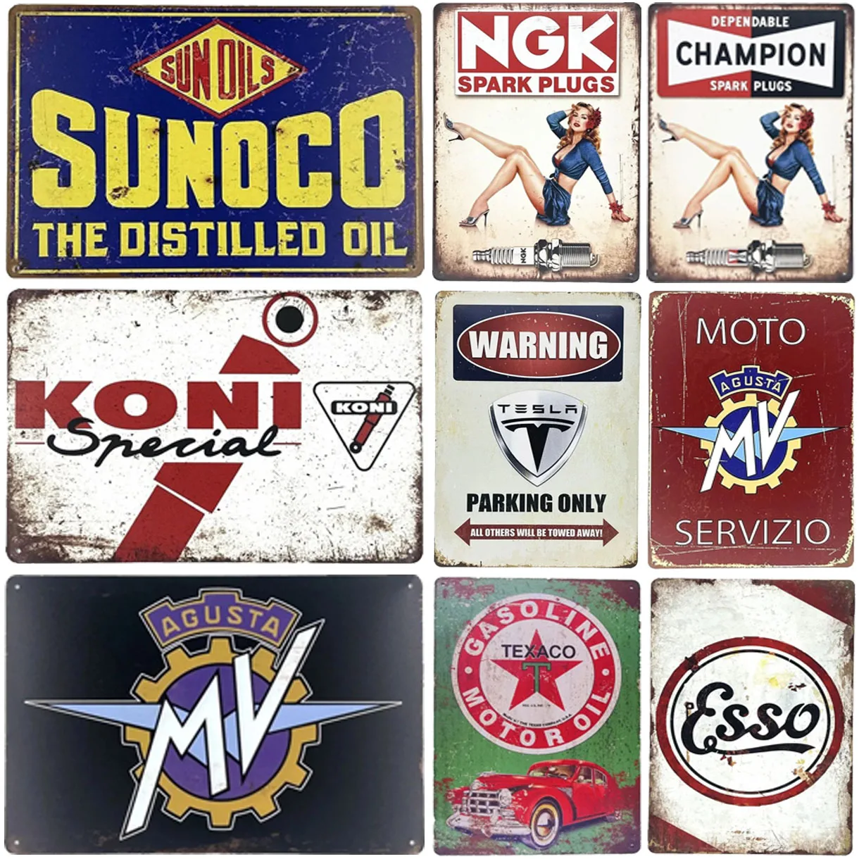 Vintage Automotive Metal Tin Sign Garage Art Posters Car Motorcycle Racing Decor