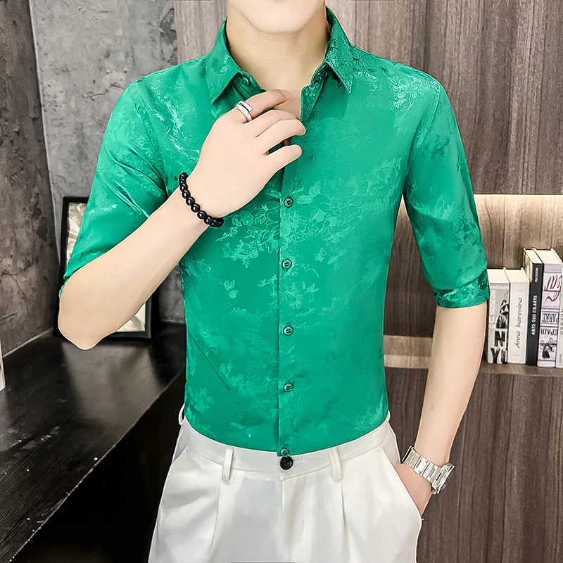 2023 Summer New High-grade Jacquard Shirt Men Long Sleeve Fashion Brand Fashion Slim Korean Version of Luxai Casual Shirt