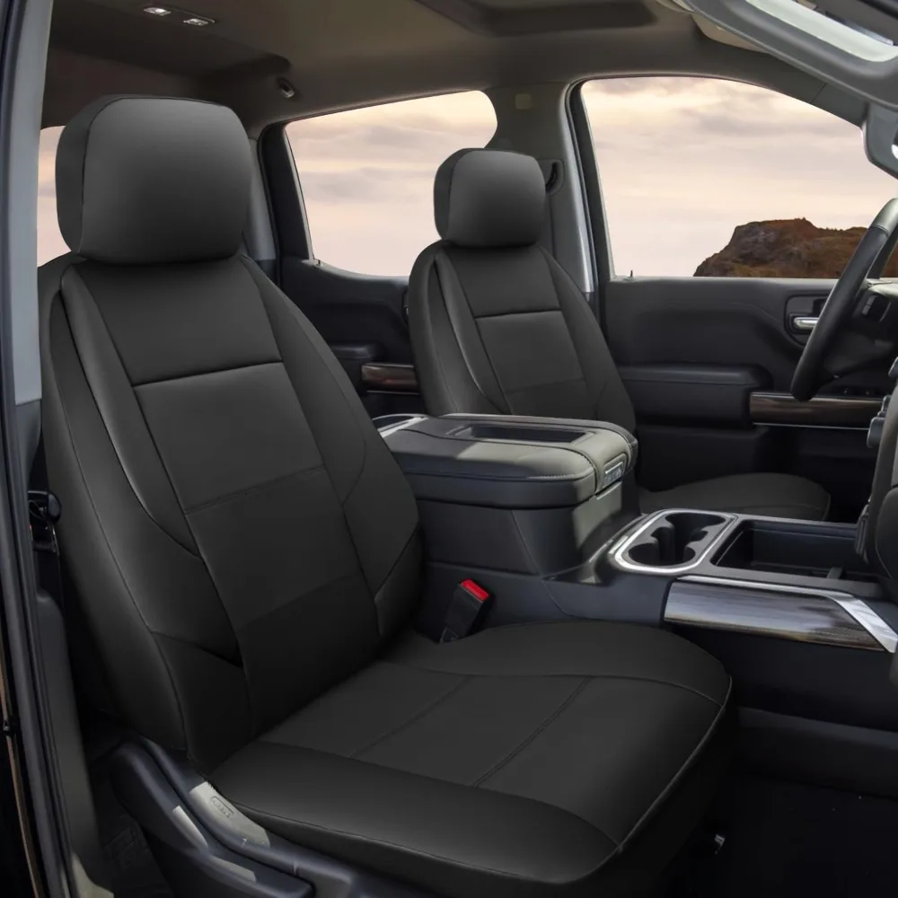 

Чехлы на сиденья Custom Fit для грузовиков Chevy Silverado 1500, 2500, 3500 — искусственная кожа, черный, комплект из 2 предметов