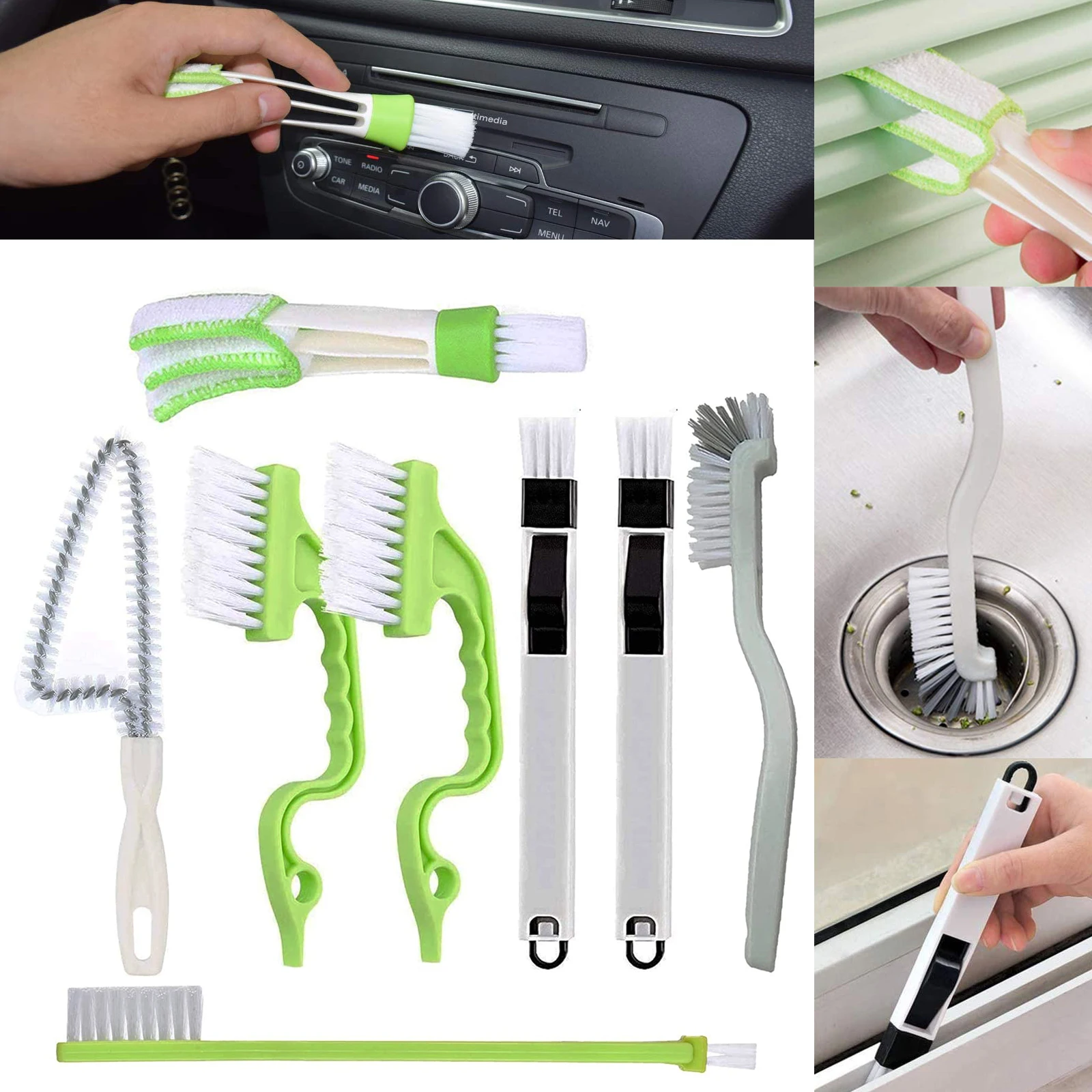 

8Pcs/Set Window Kitchen Groove Gap Cleaning Brush Car Vents Door Guide Rail Air-conditioning Shutters Cleaning Tool